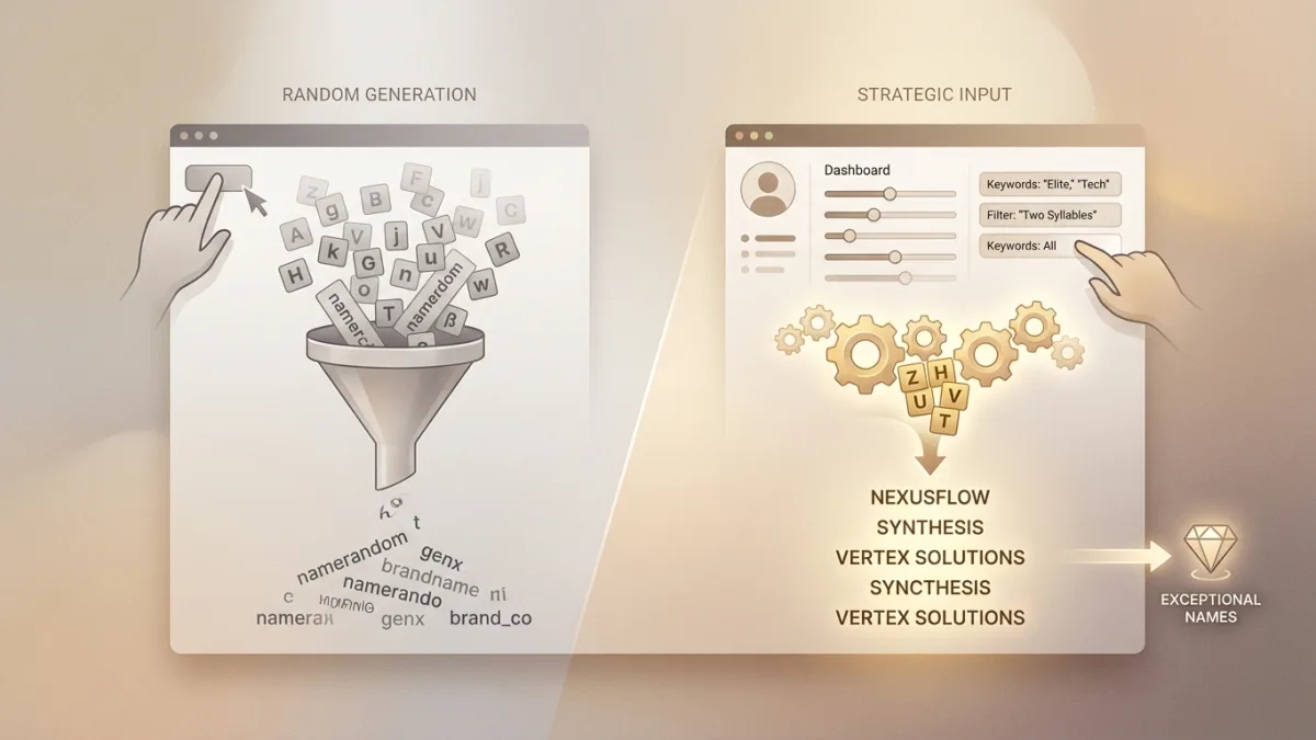 A professional adjusting strategic parameters in a digital name generator interface.